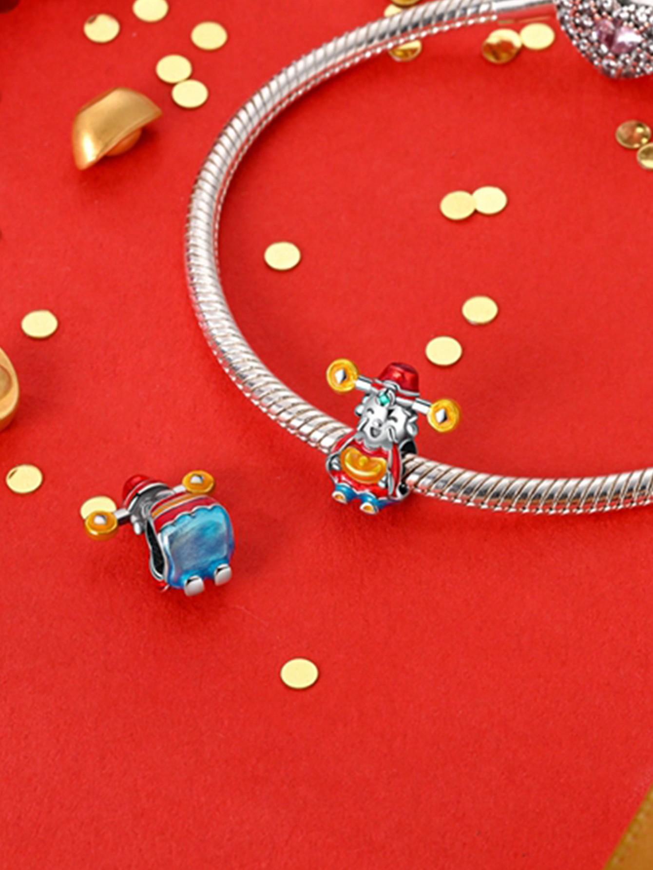 Charm Bead Components Plata Brand New Year firecracker red envelope Bead Components Copper Metal Plated Compatible With Charm Bead Components