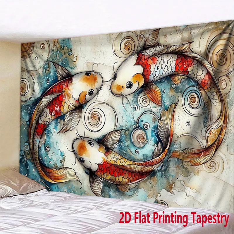 Zeninspired aquatic animals Digital printing polyester wall tapestry suitable for use living rooms bedrooms offices bars party