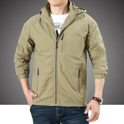Spring and Autumn Jacket Men's Hooded Casual Windproof Waterproof Quick-drying Jacket Outdoor Loose Large Size Middle-aged and Youth Jacket Tide