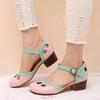 New European and American One-word Belt Imitation Leather Green Round Head Thick Heel Buckle Fashion Sandals