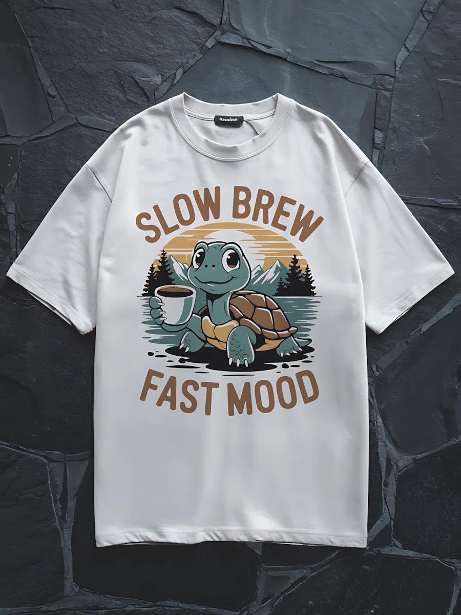 

Oversized white T-shirt with Turtle y2k print L
