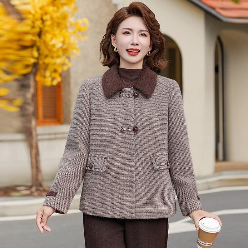 

Матери среднего и пожилого возраста, новые шерстяные куртки на осень и зиму, короткие хлопковые топы для среднего и пожилого возраста, утолщенные и универсальные модные 5XL [recommended 150-80kg]