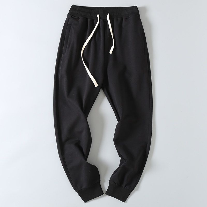 Export Factory Leftover Stock Spring & Fall Cotton Terry Washed Solid Color Loose Tappered Athleisure Sweatpants Men's Long Trousers