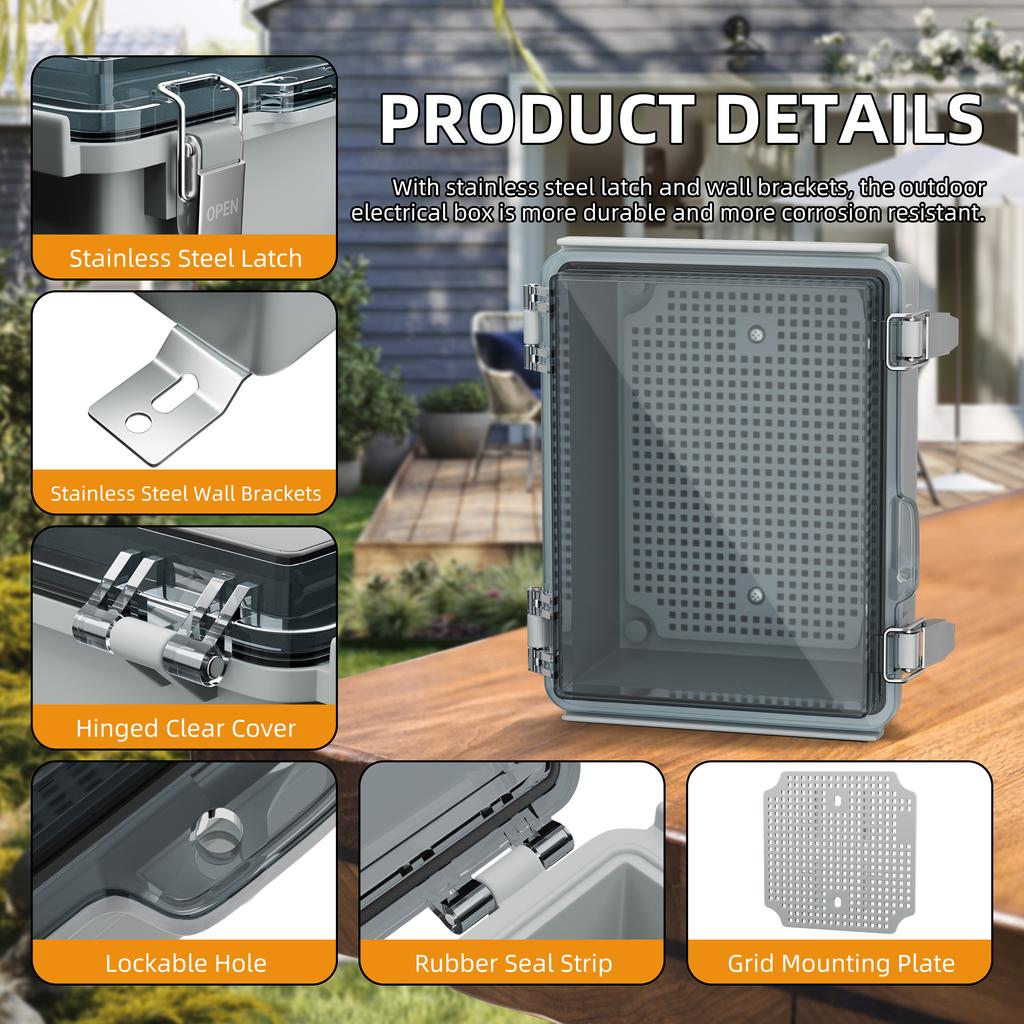 DaierTek Outdoor WiFi Enclosure Weatherproof Locking Outdoor WiFi Box Plastic Waterproof Switch Router Enclosure Box 8.7x6.7x4.3