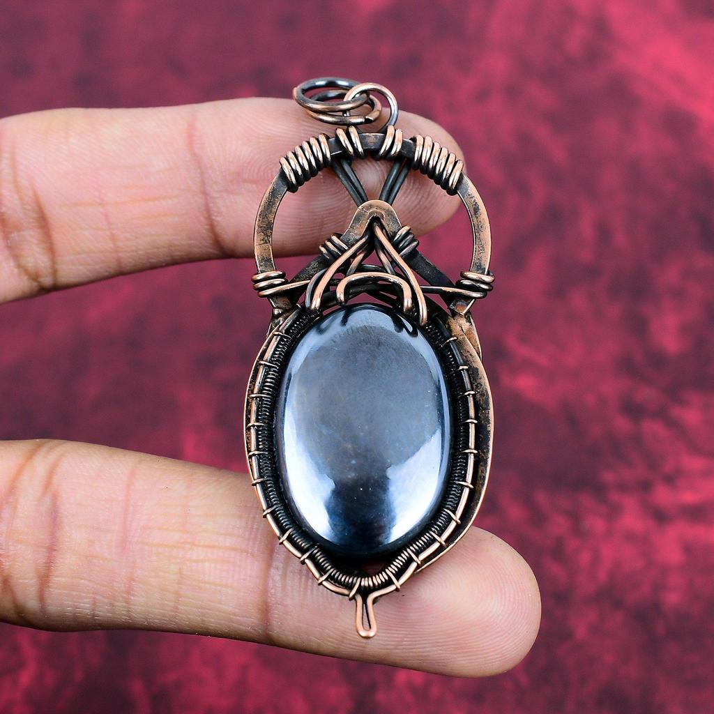 Shungite Pendant Copper Wire Wrapped Gemstone Pendant Copper Jewelry Handmade Pendant Wire Wrap Jewelry Gifts For Wife Birthstone Pendants