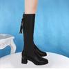 Skinny Elastic Boots Children's 2025 New Medium Boots Versatile Thick Heel Leather Boots Mid-heel Side Zipper But Knee Boots
