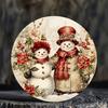1PC Snowman Couple Round Hanging Sign - Versatile Wall Art for Christmas, Halloween, and Home Decor Decorative Ornament