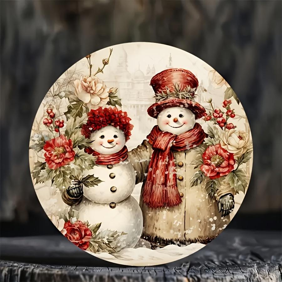 1PC Snowman Couple Round Hanging Sign - Versatile Wall Art for Christmas, Halloween, and Home Decor Decorative Ornament
