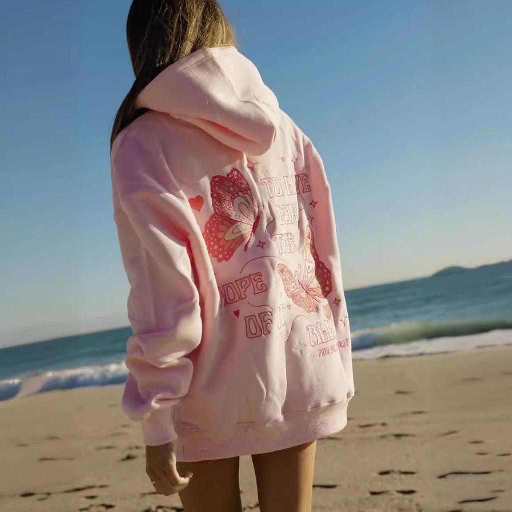Women's Drop Shoulder Ribbed Embroidered Hoodie by ChasingSunsets, EU Size 2026