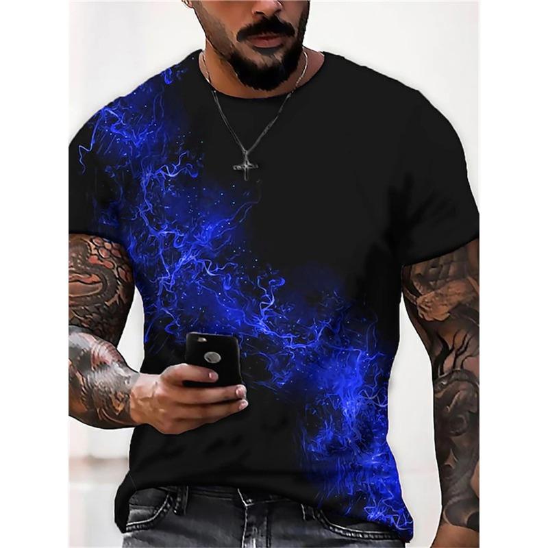 Men's T-shirt 3D printed with colorful striped pattern short sleeved shirt