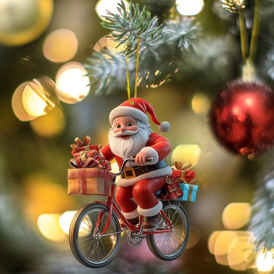Santa Claus Ornament Christmas Tree Pendant Santa Ride Flat Bike Hanging Decoration DIY Xmas Tree Decor