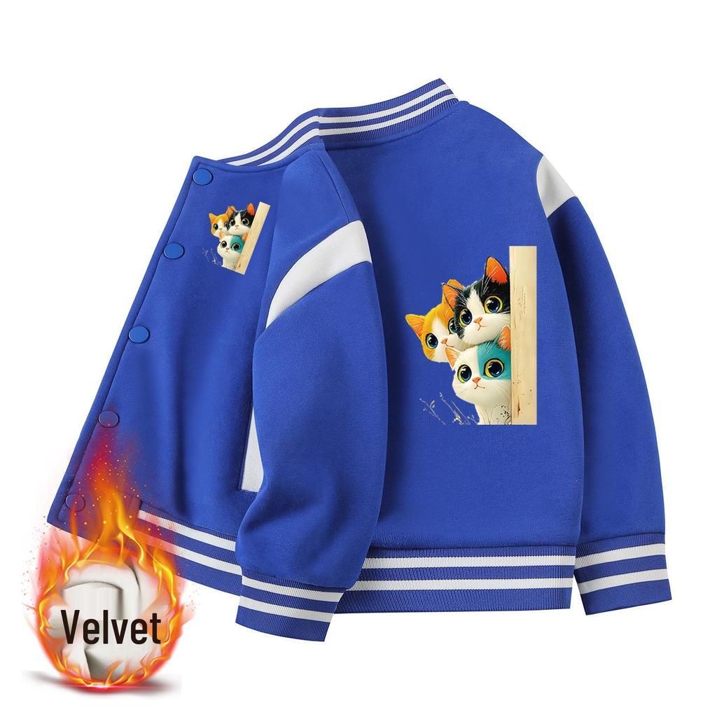 Kids' Autumn/Winter Velvet Baseball Jacket: 2026 New Casual Outerwear for Boys & Girls