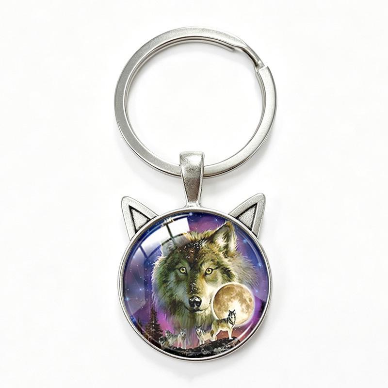 Lone Wolf Cat Ear Time Gem Keychain - Retro Style Unisex Alloy Keyring