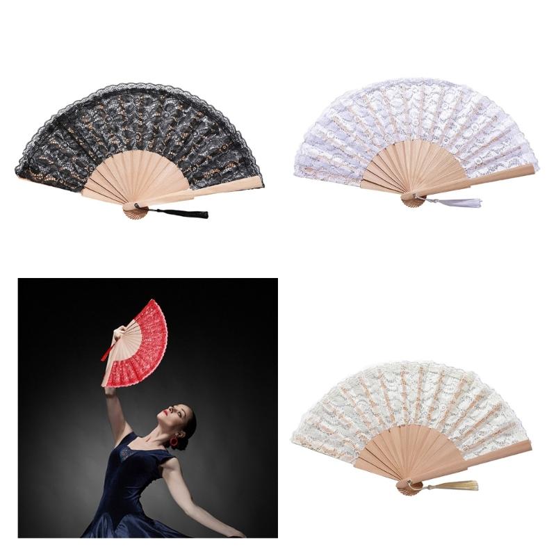Lacework Handheld Fan with Wood Frame Decorative Fan For Wedding Ceremony Cooling Fan for Bridal Shower Decoration