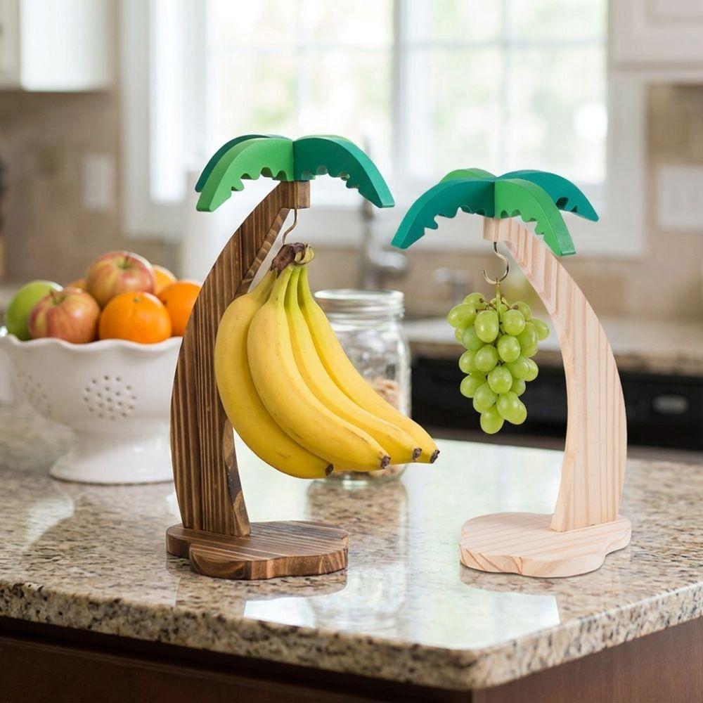 Simulated Palm Leaf Wooden Banana Hanger Keep Bananas Fresh Prevents Bruising Grape Hanging Holder Animal Shaped Sturdy Hook