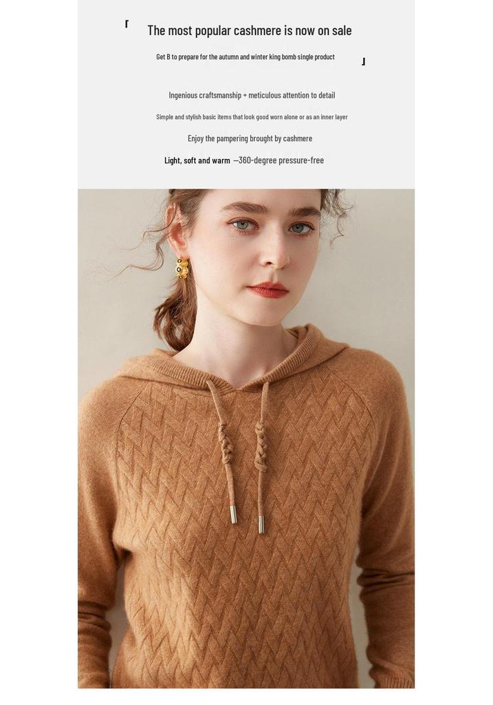 Women's Cashmere Hooded Knit Sweater: Autumn/Winter Long Sleeve Korean Style Hoodie.