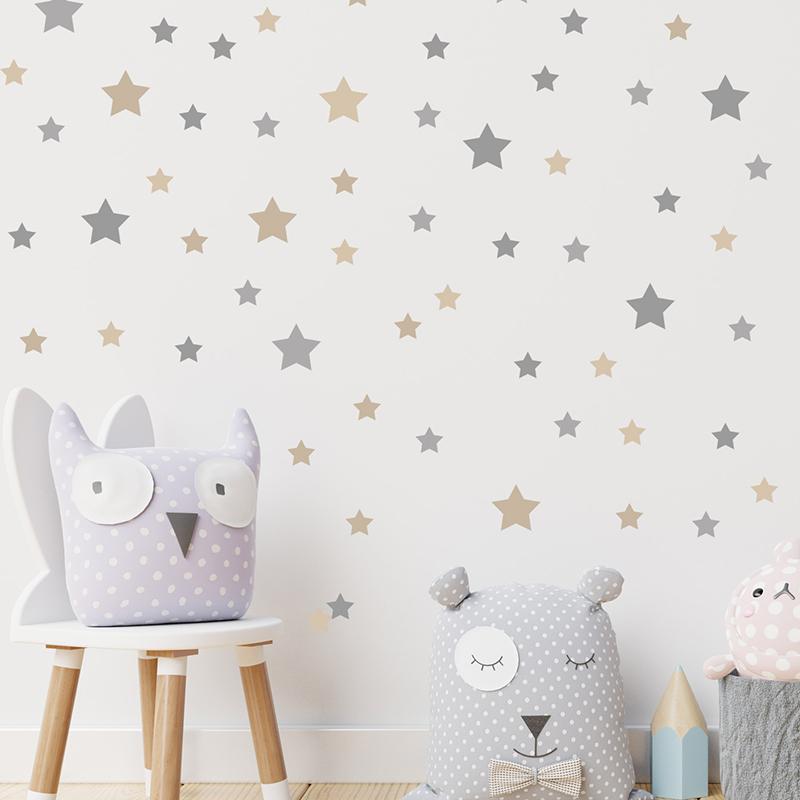 86 Pcs Cartoon Gray Khaki Star Wall Stickers for Kids Room Bedroom Nursery Home Decoration Wall Decals