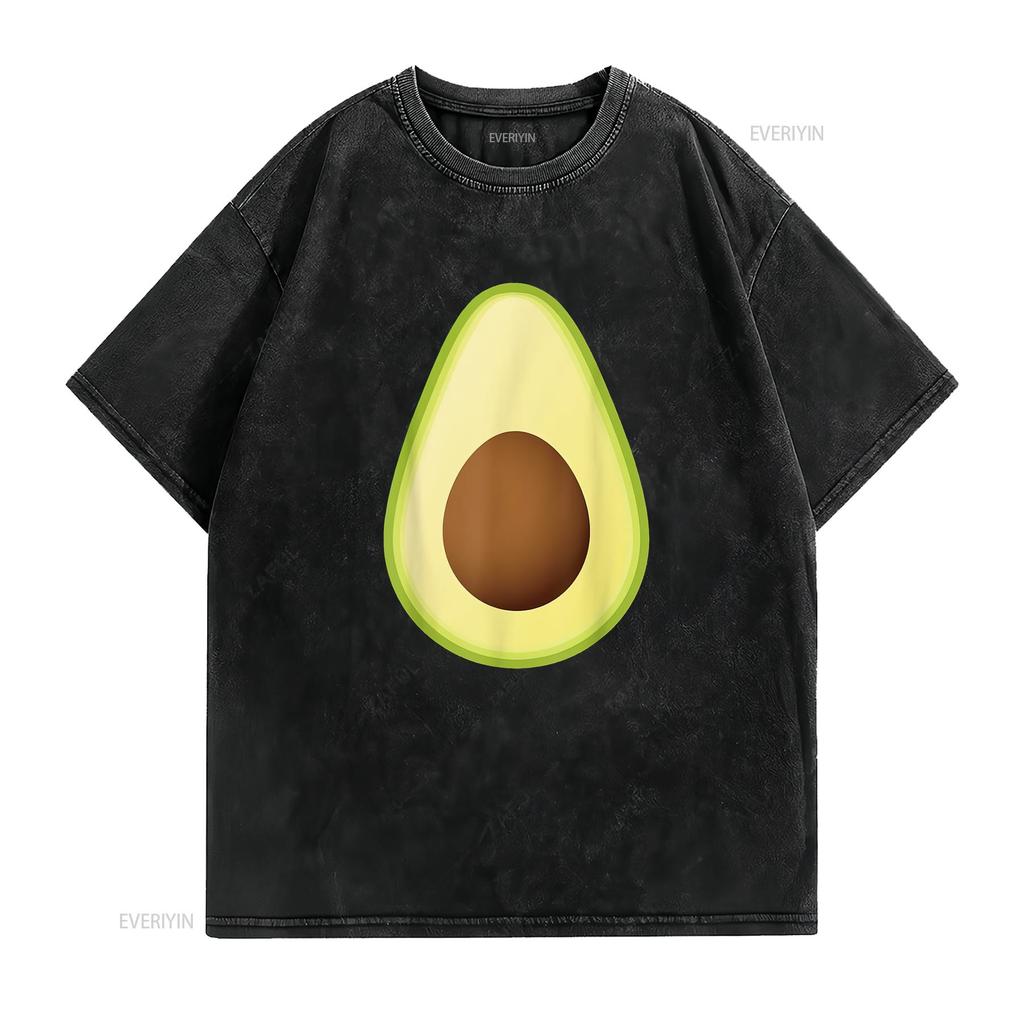 Damen Avocado Kostüm T-Shirt Frucht Halloween Schwarz 2XL vintage Gewaschen Leicht Unisex Lässig Atmungsaktiv Dehnbar streetwear