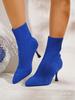 Large Size European and American 2026 Thin Boots Women's High-heeled Short Boots Knitted Autumn and Winter Single Boots Pointed Head