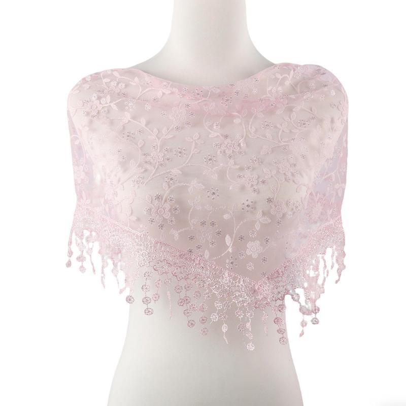 Luxury Embroidery Lace Tassel Headscarf Women Sheer Mesh Bandana Hijab Vintage Floral Head Wrap Boho Hair Scarf Daily Accessory