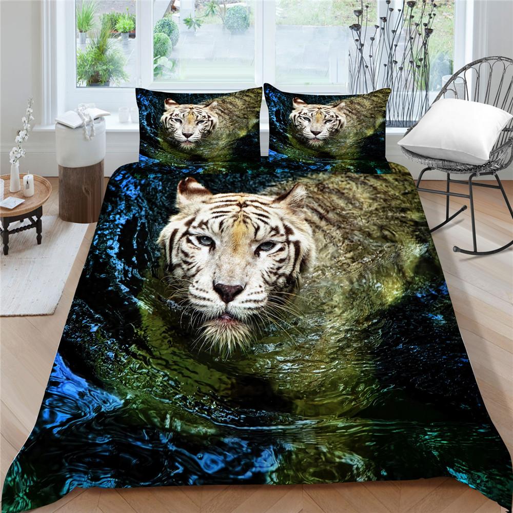 Home Bettwäsche King Queen Size Bettbezug-Set 3D-Tiger-bedrucktes Bettwäsche-Set