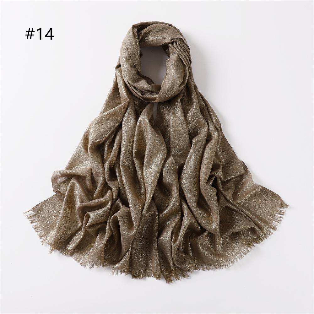 Elegant Two-End Tassel Scarf: Solid Color with Gold and Silver Threads