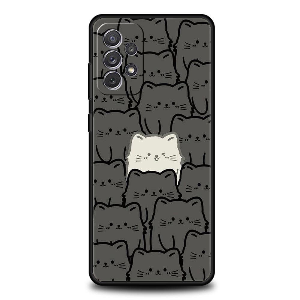 Custodia per Telefono per Samsung Galaxy A15 A13 A51 A71 A41 A31 A21S A03S A05 A35 A55 A23 A25 A33 A53 A73 5G Cover Gatto Nero Cartone Animato Carino