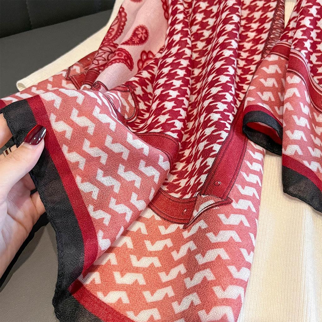 New Luxury Women Scarf Houndstooth Paisley Sun Protection Beach Towel Multi-functional Cotton Linen Long Towel Shawl Warp Hijab