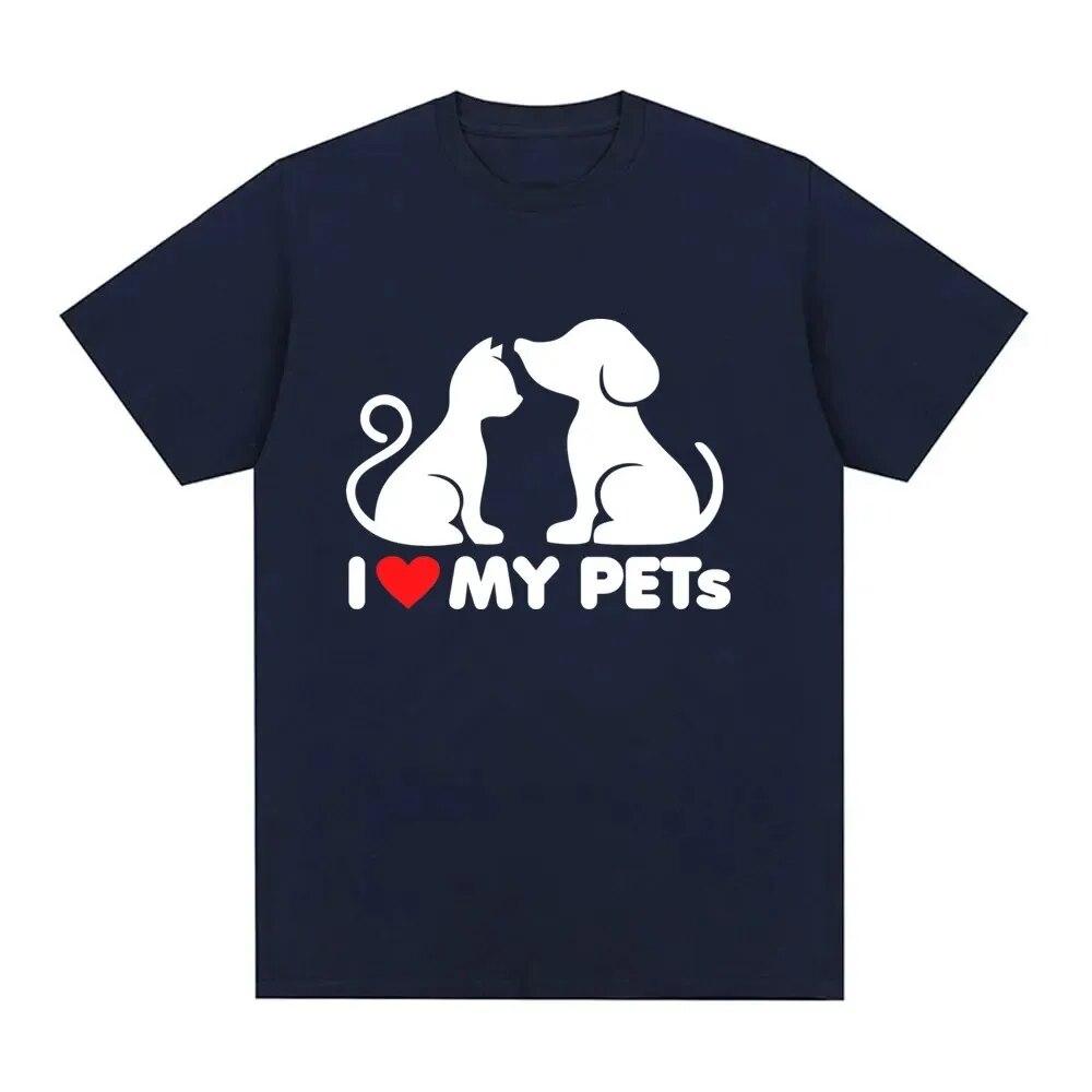 

2024 Повседневная уличная одежда Повседневная футболка унисекс Хлопковая футболка с коротким рукавом Модные женские футболки Интересные рубашки с принтом кошек LOVE Dogs унисекс 3XL