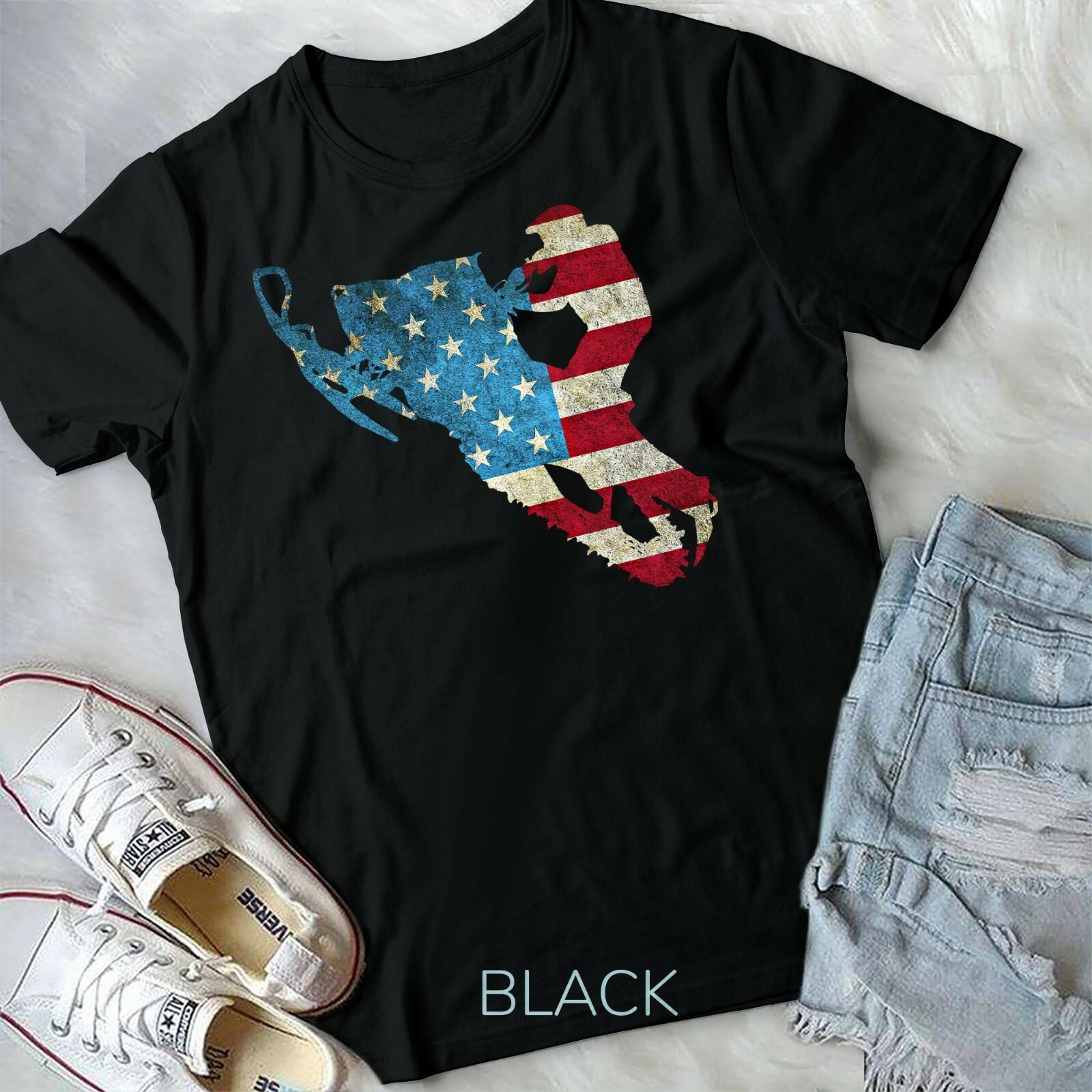 American Flag Snowmobile Winter Snowmobiling T-shirt XXL