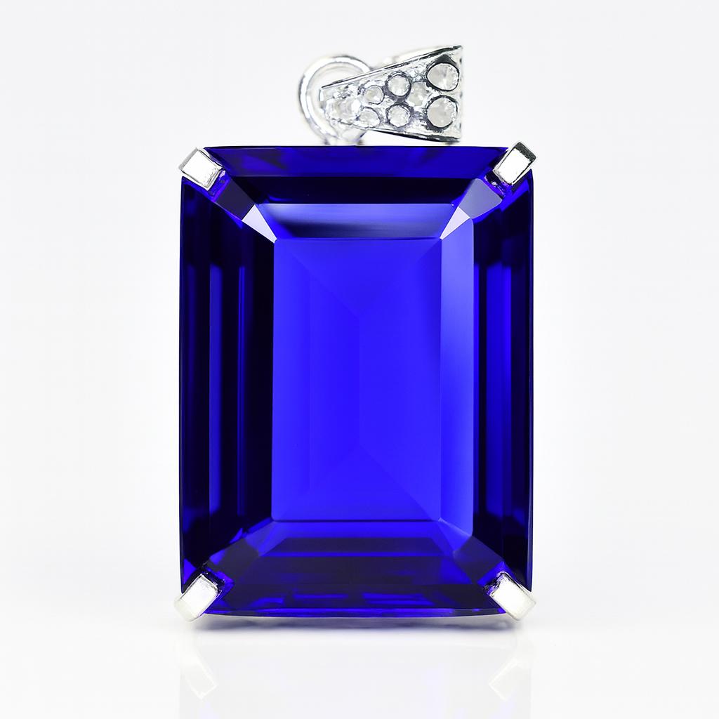 Lab Created 159 Ct CERTIFIED Emerald 925 Sterling Silver Blue Sapphire Pendant AI-96-NS