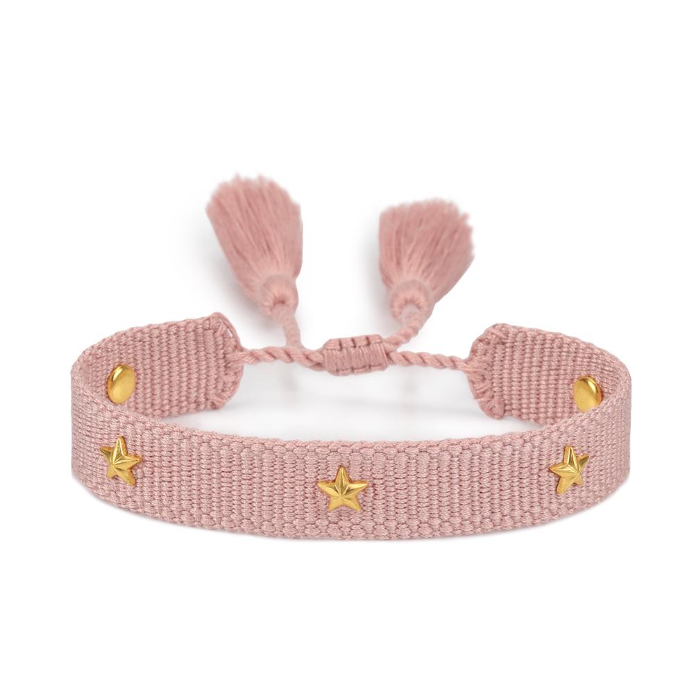 Rhinestone Embroidery Woven Bracelets Adjustable Rope Stackable Bangle For Women