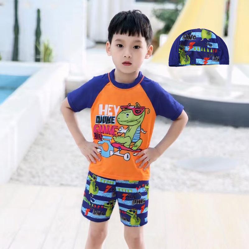 New Cute Cartoon Split Swimsuit for Boys - High-Elasticity Swimwear for Toddlers, Small, Medium, and Large Kids