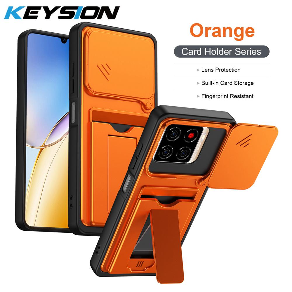 KEYSION Card Slot Holder Bag Phone Case for ZTE Blade A56 Slide Camera Protection Kickstand Shockproof Cover for Blade A56 Pro