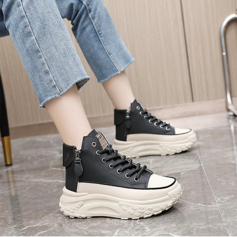 Vier Jahreszeiten High Top Schuhe für Damen, Schuhe mit runder Zehenpartie, Einzelschuhe mit dicker Sohle, Lässige Board-Schuhe mit Höhenvergrößerung, Warme und plüschige Schuhe