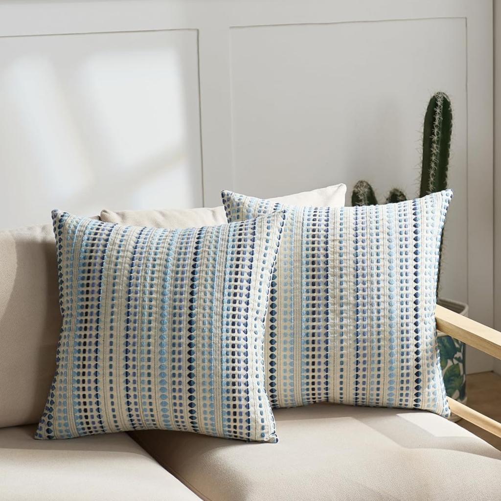 Khaki Throw Decorative Pillow Covers, Textured Striped Boho Couch Pillow Covers,Neutral Farmhouse Cushion Cover for Couch Sofa