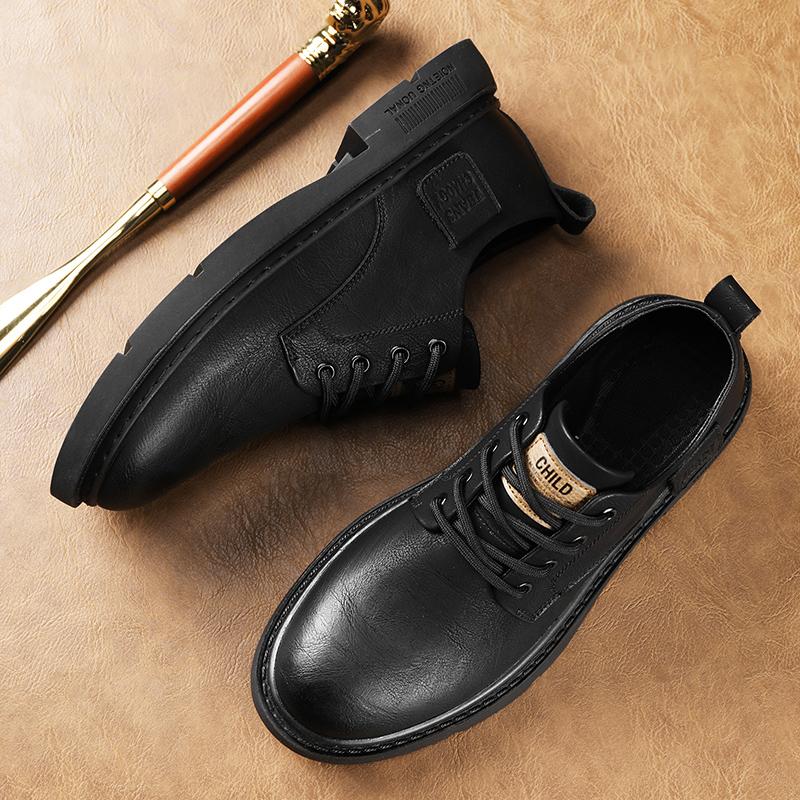 Fashion Men Formal Casual Shoes Students Thick Bottom Lace Up Round Head Non-slip Comfortable Business Outdoor All-match Mens Shoes