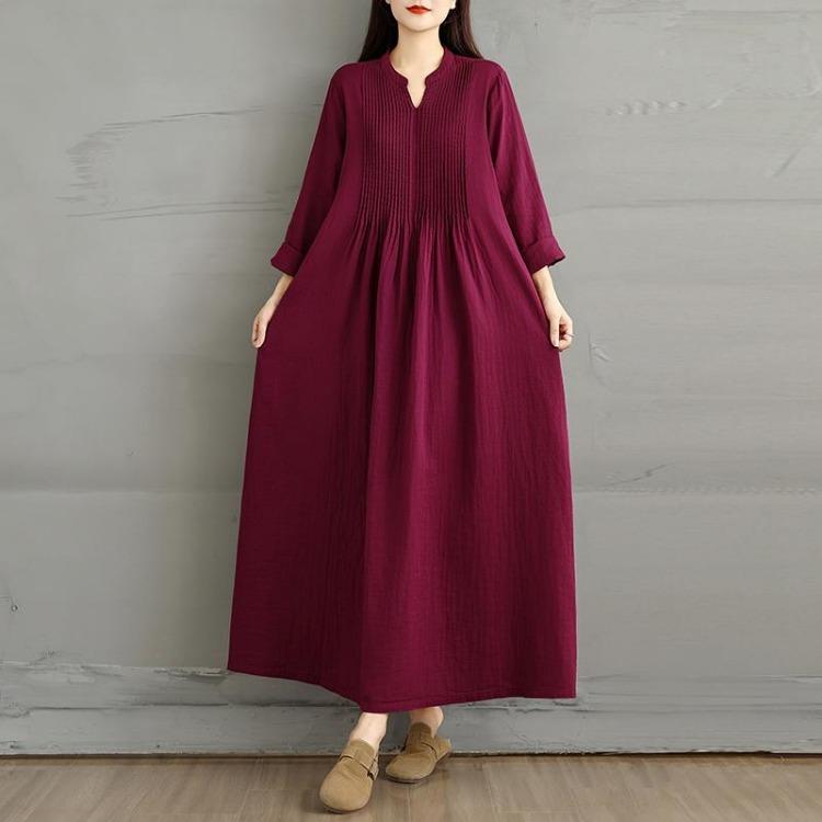 Autumn Long Sleeve Maxi Dress Cotton Loose Casual Plus Size Women Oversize Long Dress