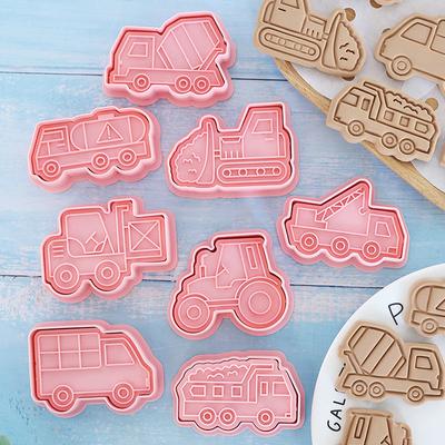 8Pcs Engineering Truck Cookie Cutter Plastic 3D Cartoon Pressable Biscuit Mold