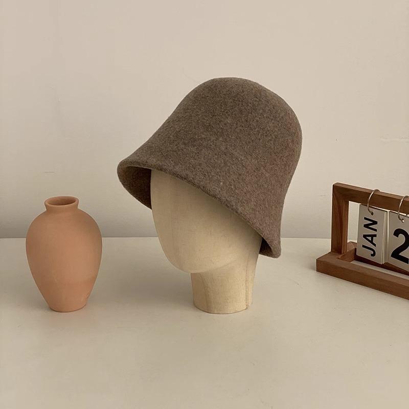 Pălărie coreeană tip bucket din lână simplă pentru femei, pentru toamnă și iarnă, care pune în valoare fața, față mică, cap mare, pălărie de pescar, nouă pălărie neagră tip bazin