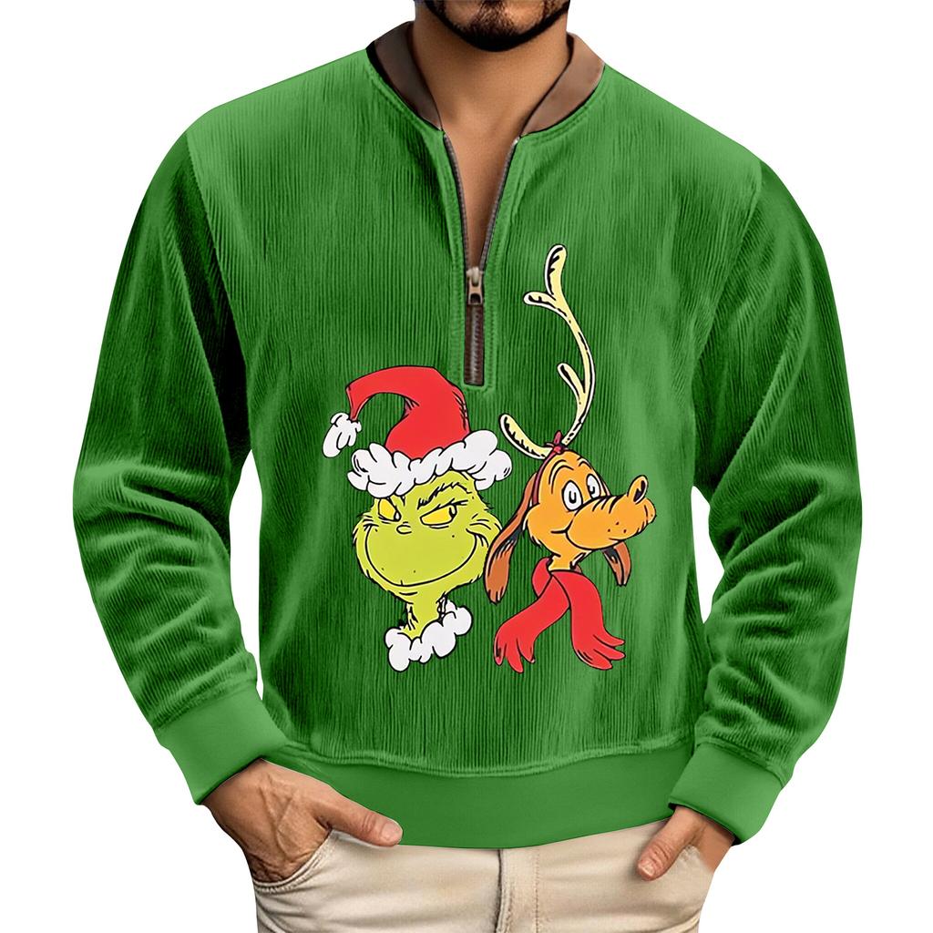 Herren Weihnachts-Print Cordhemd mit Knopfleiste