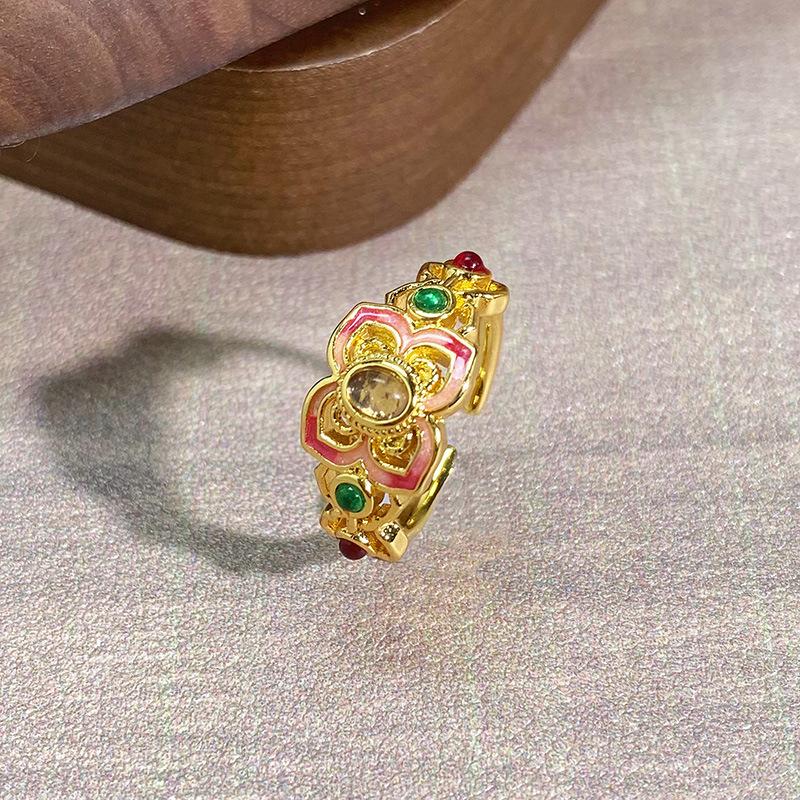 Blind Box Court Style Dopamine Enamel Dripping Oil Medieval Opening Ring Flower High Sense Ring