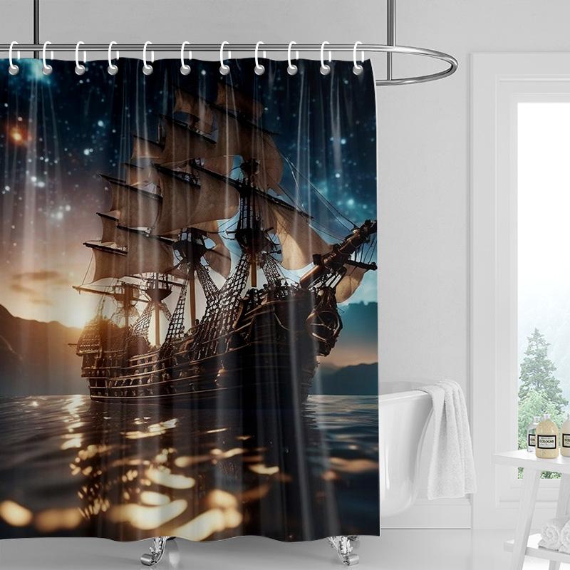 Nordisk minimalistisk duschdraperi med havslivstema, vattentätt badrumsduschdraperi, rumsavdelare, heminredning 180x180cm