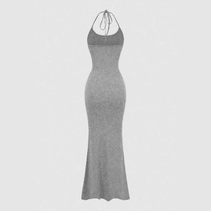 European and American Women's Clothing Sexy Neck Slim Dress High Waist Halter Strap Long Dress