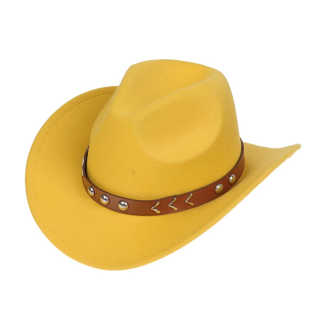 Women Men Western Cowboy Hat, Wide Curved Brim Felt Cowgirl Hat, Vintage Jazz Riding Hat, Removable Hat Belt, Head Circumference 56‑58cm