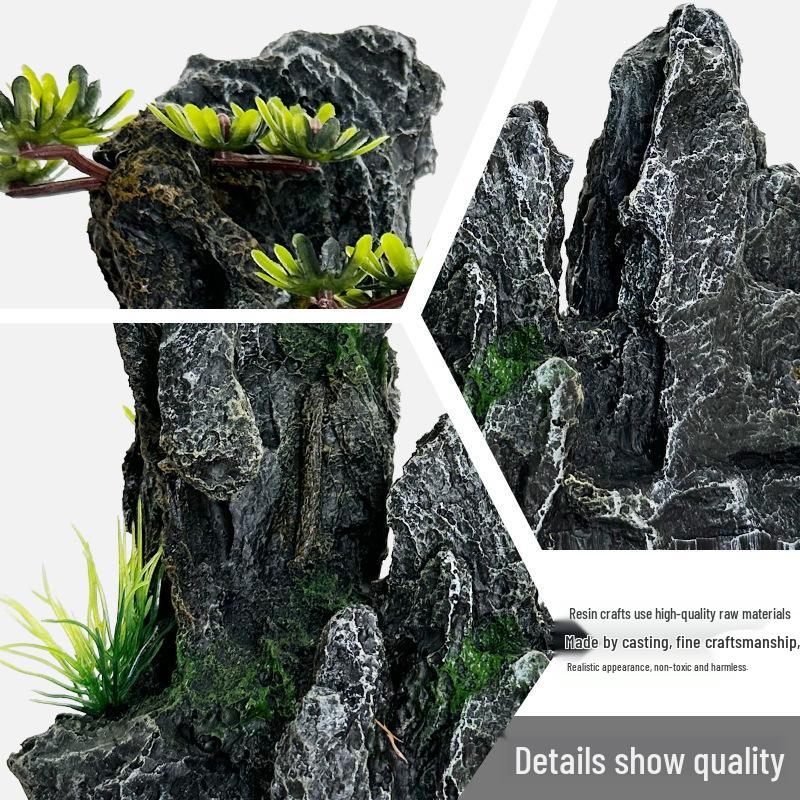 Aquarium Decoration Set: Artificial Rockery, Stone, Grass, and Resin Ornaments with Aquatic Plants for Landscaping