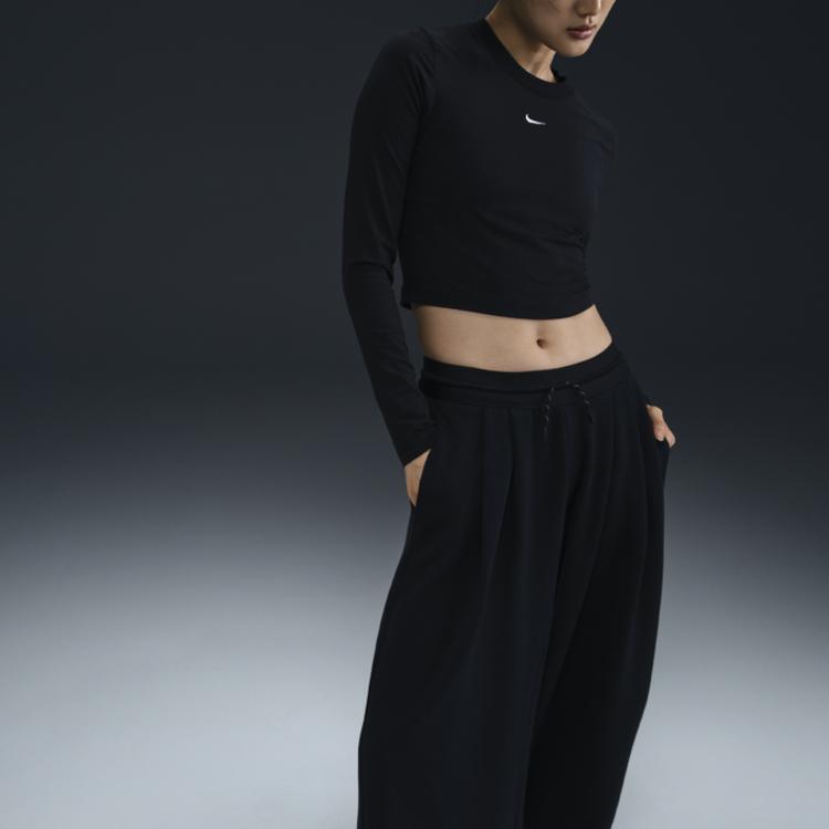 Nike Sportsklærkolleksjon Myk Komfortabel Middels Høyde Løse Vide Ben Fritidsbukser Dame Underdeler Svart Seil-Hvit HF9546-010