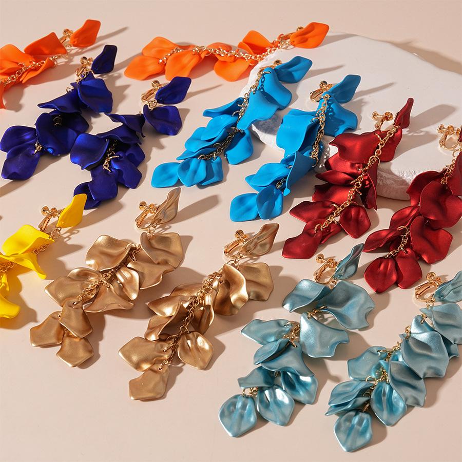 No Ear Piercings, Wrinkled Acrylic Petals, Long Fringed Earclips, Personalized Earrings.