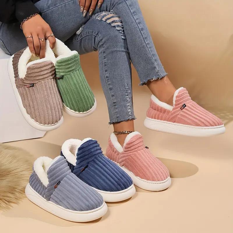 Winter Plush-Lined Slipper Boots for Women - Thick Sole, Indoor/Outdoor Warmth, Soft Fabric,EVA Sole, Hand Washable