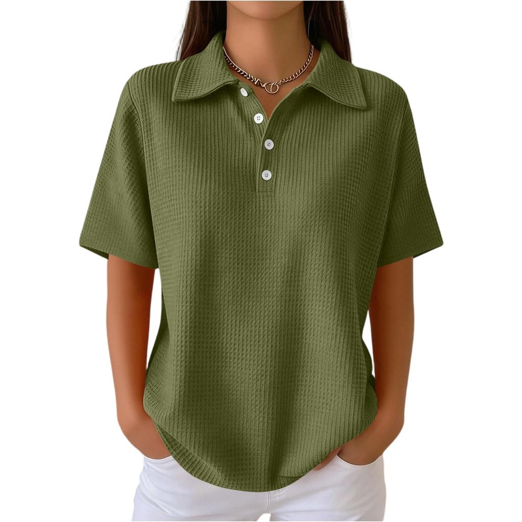 Women's Fashion Casual Lapel Short Sleeve Color Shirt Women's Up Tops